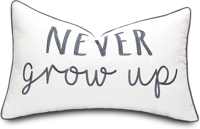 Trivenee Tex Never Grow Up Embroidered Lumbar Pillow Cover (12x20 Inches - Pillowcase only, Ivory... | Amazon (US)