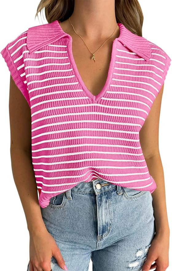 Yousify Summer Sweaters for Women 2025 V Neck Cap Sleeve Tops Sleeveless Spring Clothes Sweater V... | Amazon (US)