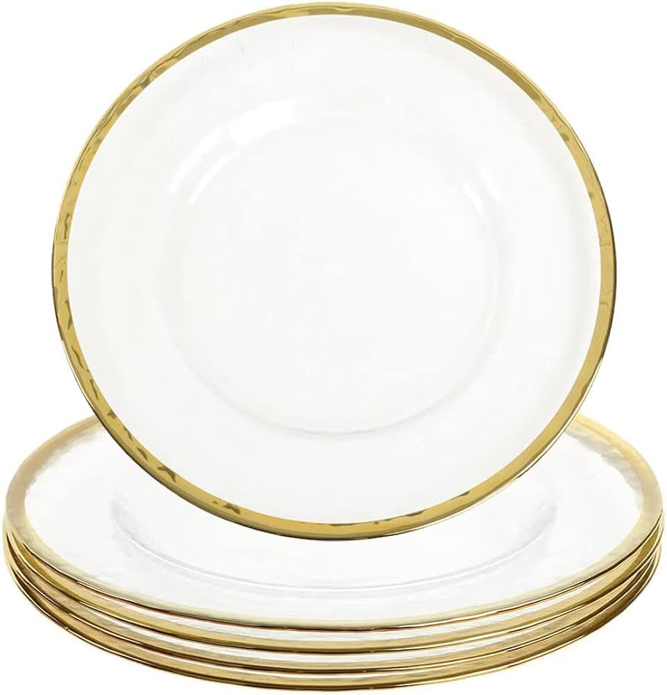 Koyal Wholesale Bulk Clear Glass Gold Rim Charger Plates, Set of 4, Glass Charger with Gold Rim, ... | Amazon (US)