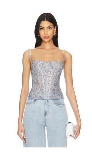 Lace Bustier Corset Top in Light Blue | Revolve Clothing (Global)