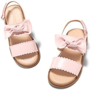 Coutgo Girls Sandals Flower Girl Dress Shoes Bow Open Toe Flat Sandals Summer Princess Wedding Sh... | Amazon (US)