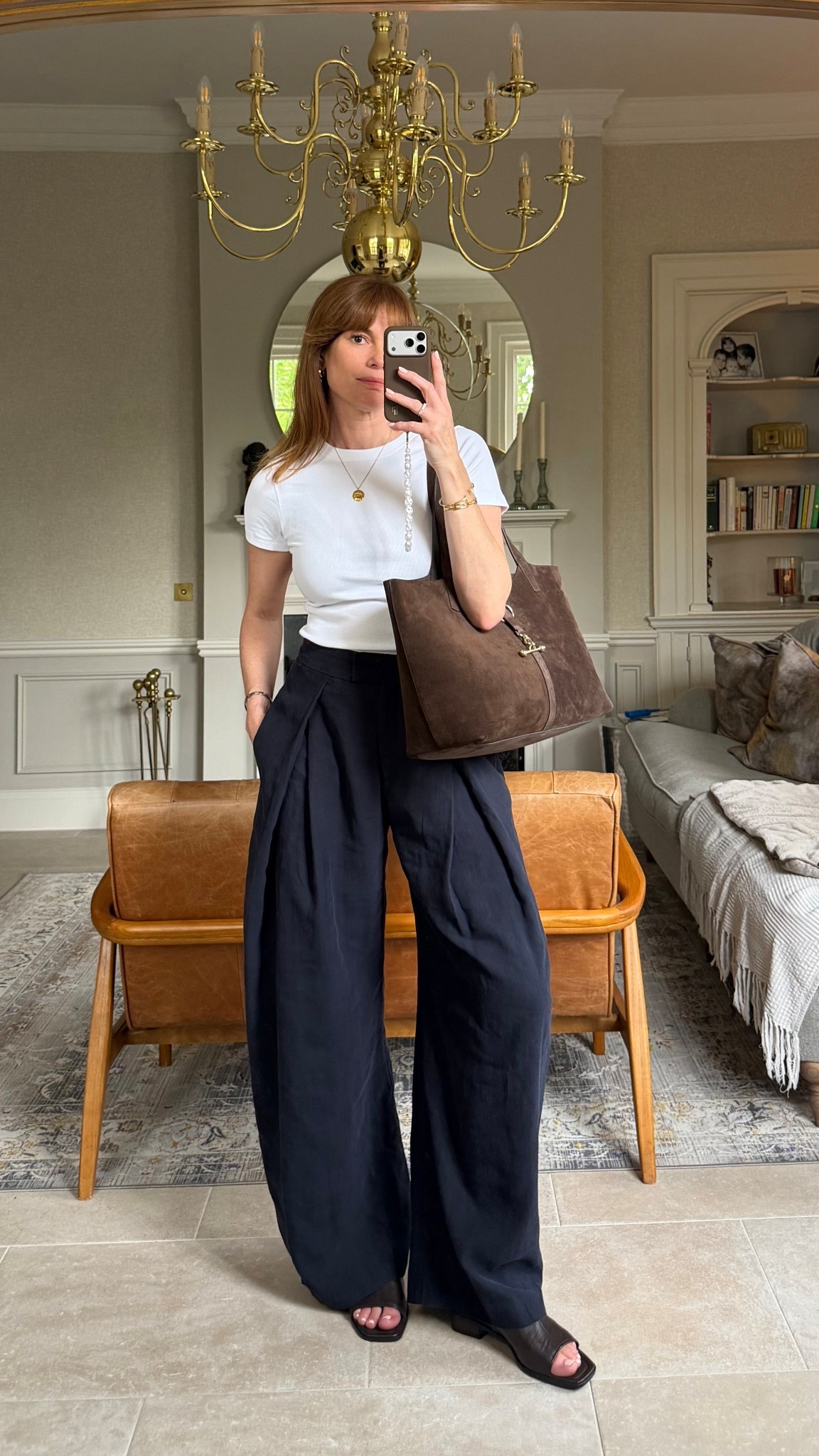 ootd wide leg pants, white tee, leather mule sandals, brown suede bag

#LTKspring #LTKstyletip #LTKbag
