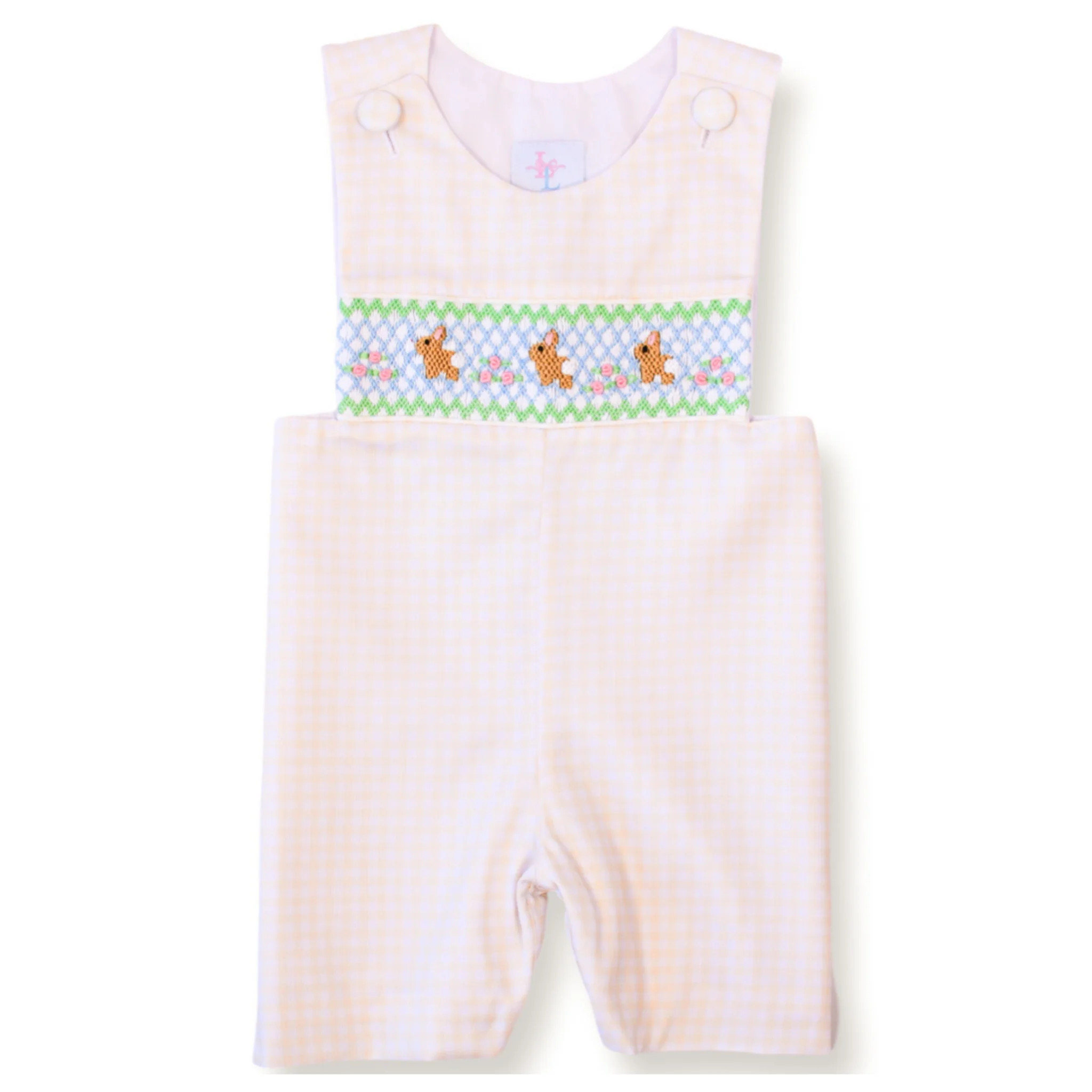 PRE-ORDER Michael Bunny Smocked Yellow Gingham Shortall | Lillie & Lilah