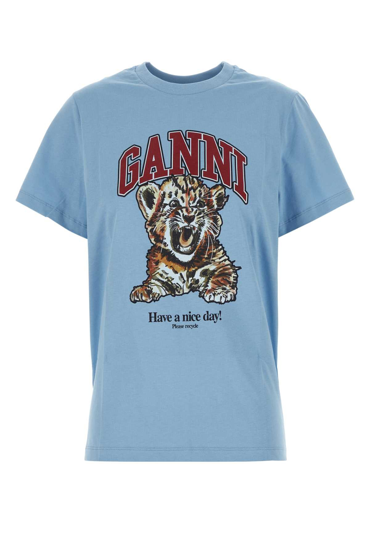 Ganni Light Blue Cotton T-shirt | Italist.com US