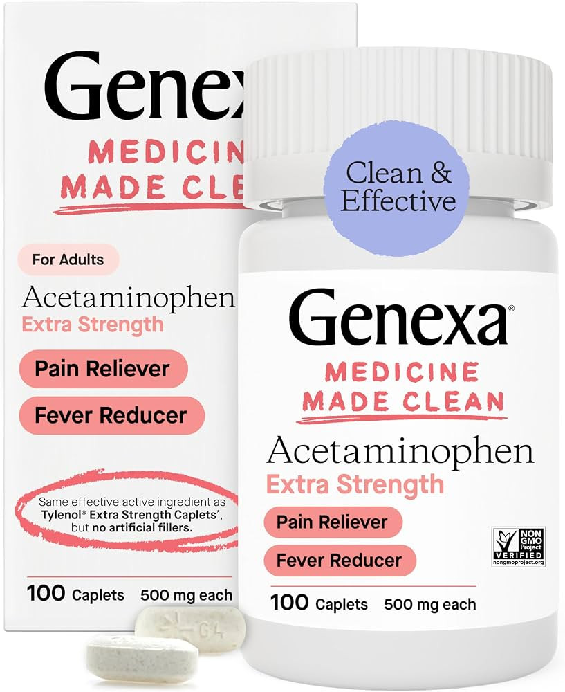 Genexa Acetaminophen 500mg Extra Strength Pain Reliever & Fever Reducer Caplets | Pain Relief Med... | Amazon (US)