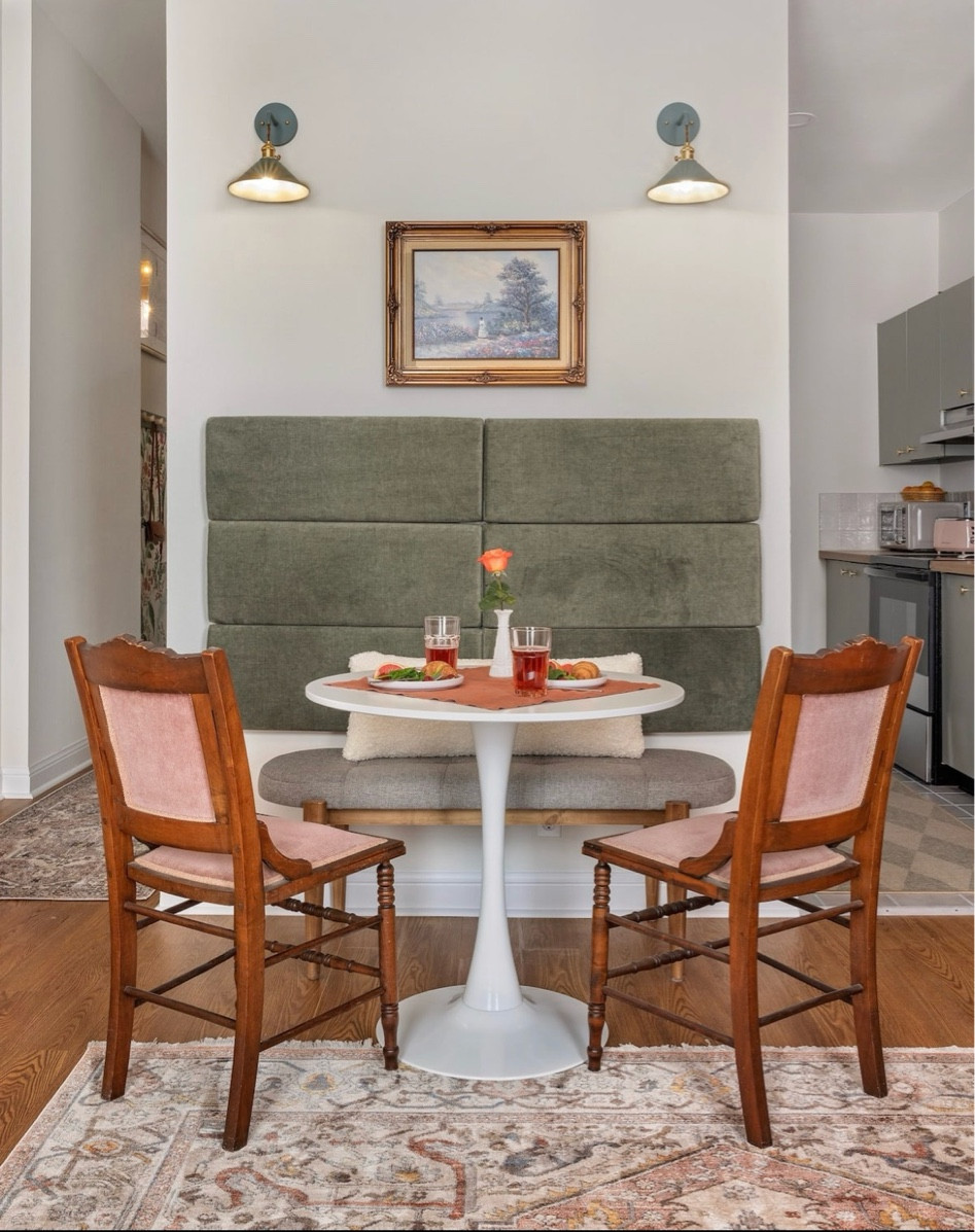 We love maximizing space to include this sweet little dining area in Orange Maple Blossom 🌸 I actually used bed headboard panels to create the back of the seating area! Sometimes you gotta think outside the box 😅

#LTKstyletip #LTKhome