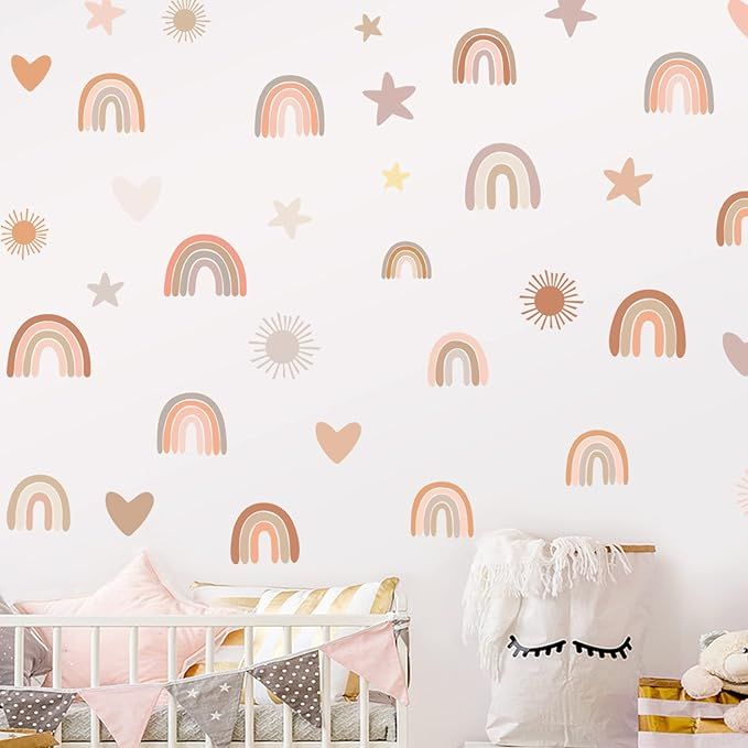 Easma Rainbow Wall Decals Rainbow Wall Stickers for Girls Bedroom Star Heart Wall Decals Watercol... | Amazon (US)