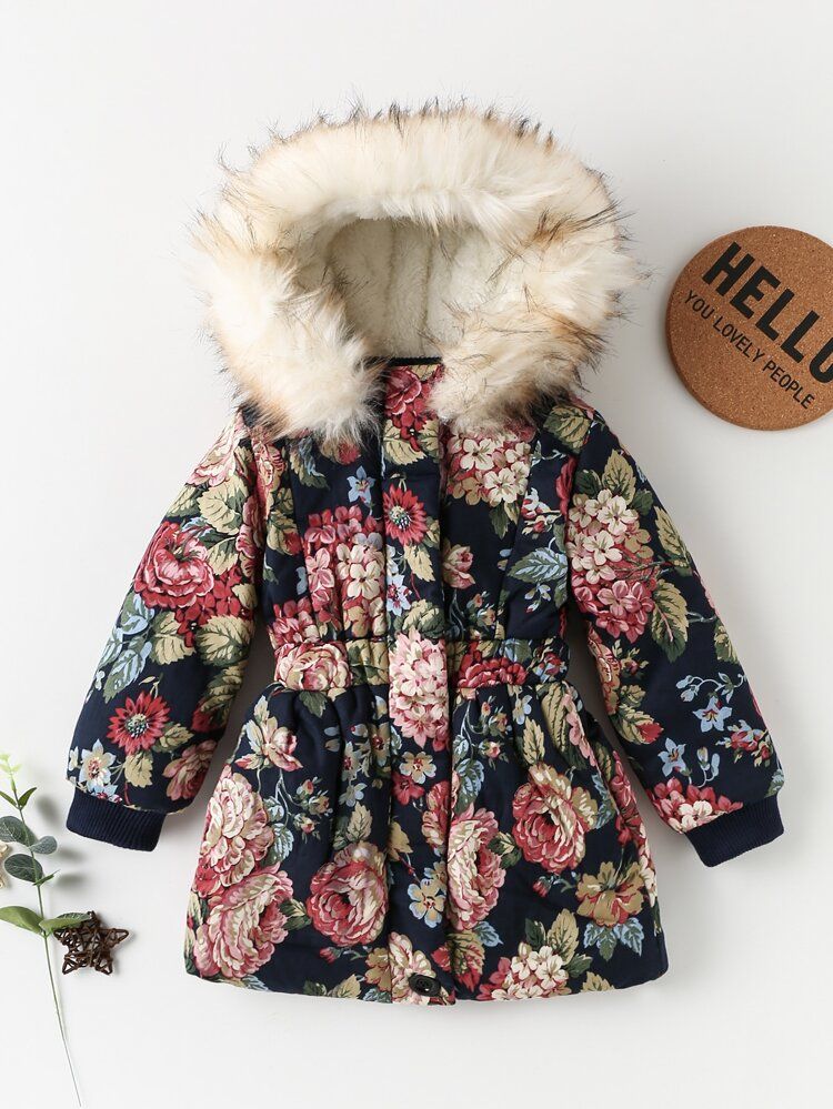 Girls All Over Floral Print Winter Coat | SHEIN