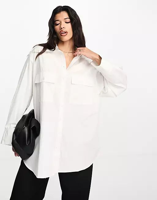 ASOS DESIGN oversized shirt with wide cuff detail in white | ASOS (Global)