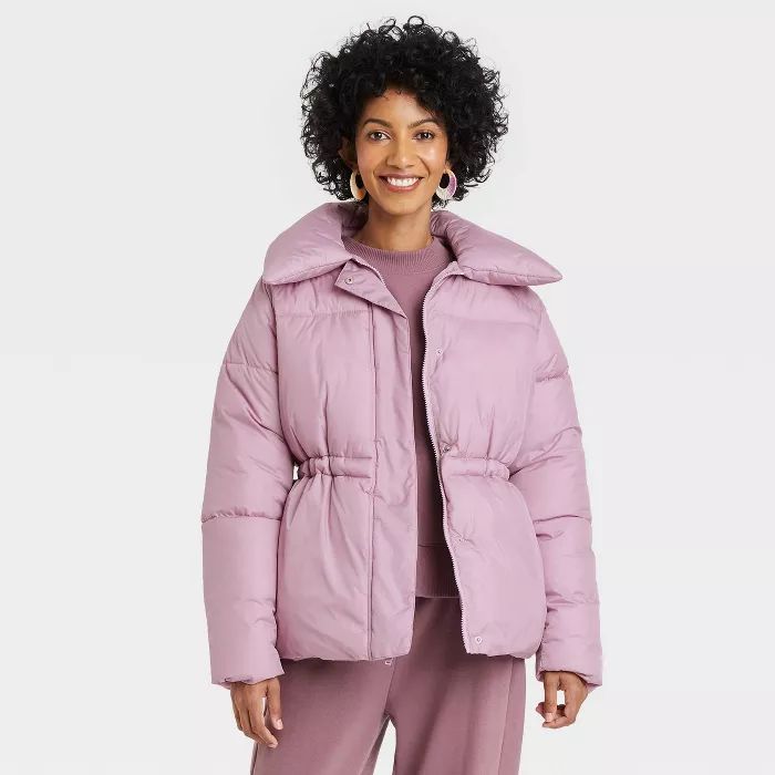 Women&#39;s Medium Length Matte Puffer Jacket - A New Day&#8482; Mauve M | Target