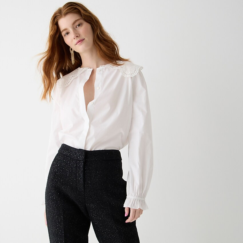 Lace collar cotton poplin top | J. Crew US