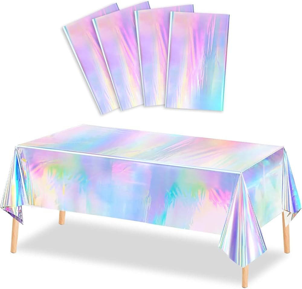 MADLYN RHUE 4 Pack Iridescence Plastic Tablecloths Shiny Disposable Laser Table Covers 54" x 108"... | Amazon (US)