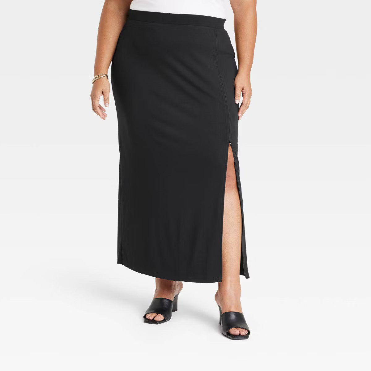 Women's Zip Slip Ponte Midi A-Line Skirt - Ava & Viv™ Black | Target