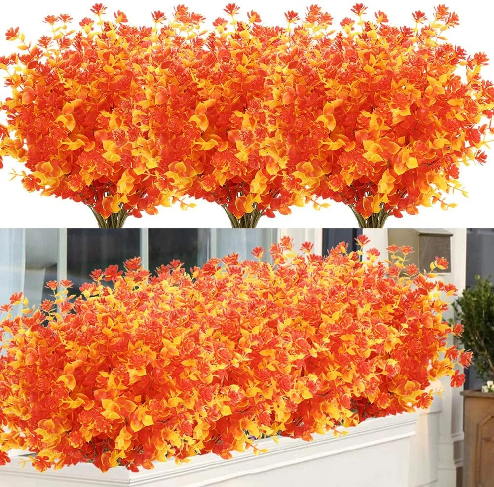 Coolmade 8 Bundles Artificial Fall Flowers No Fade Faux Autumn Plants, Fake Indoor Outdoor Greene... | Walmart (US)