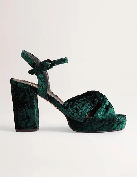Twist Front Platform Sandal Oyux Green Velvet Women Boden | Boden (US)