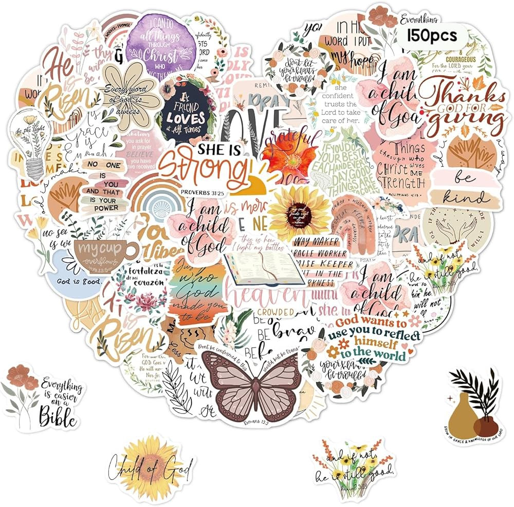 150pcs Inspirational Bible Verse Stickers - Christian Scrapbook & Journaling Stickers, Bulk Water... | Amazon (US)