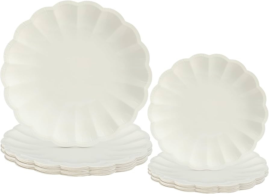 30 Pcs Cream Scalloped Paper Plates 9.5 Inch and 7.5 Inch Shell Edge Disposable Dinner Plates for... | Amazon (US)