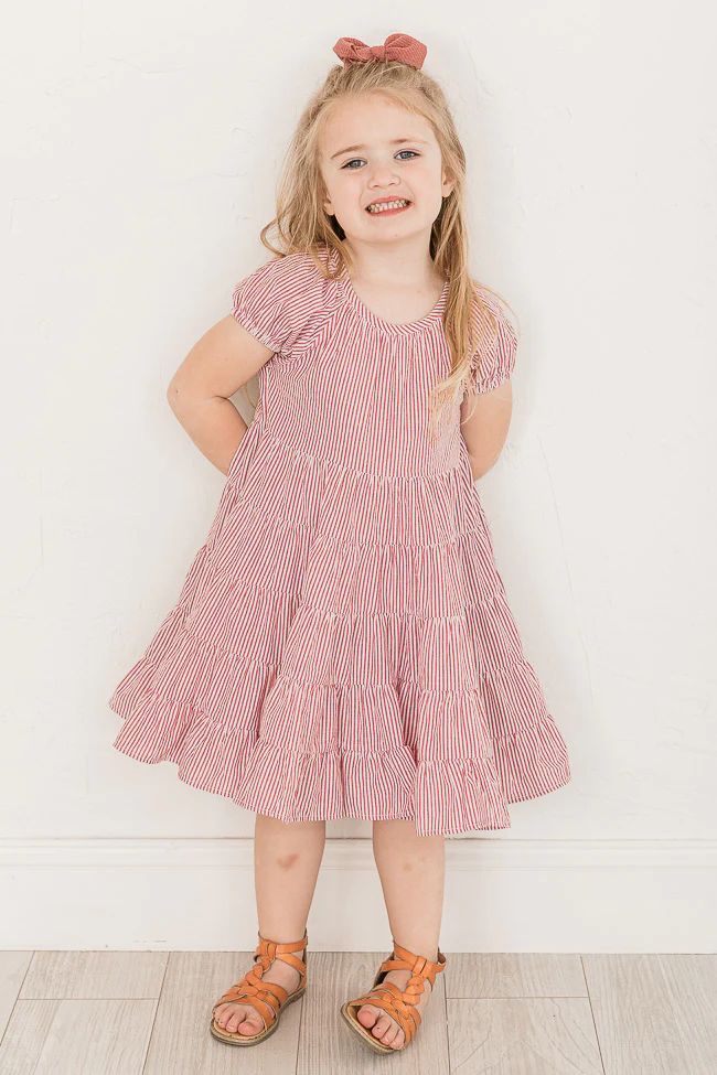 Sway To The Music Girls Red Stripe Tiered Midi Dress | Pink Lily