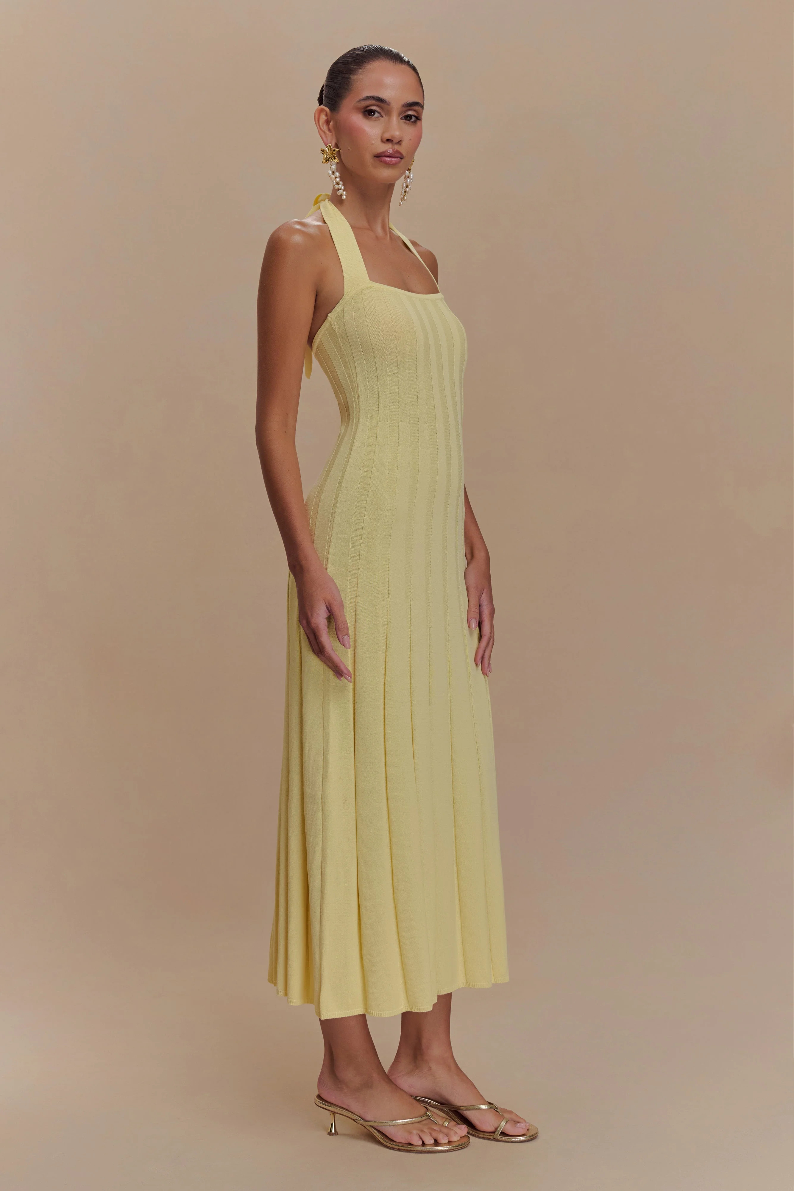 Jacqui Halter Knit Midi Dress - Lemon | Meshki (APAC)
