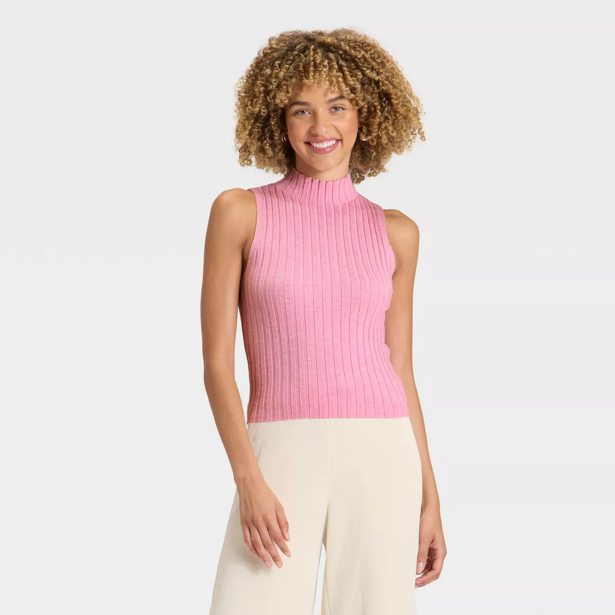 Women's Mock Neck Ribbed Sweater Tank - A New Day™ Mauve S | Target