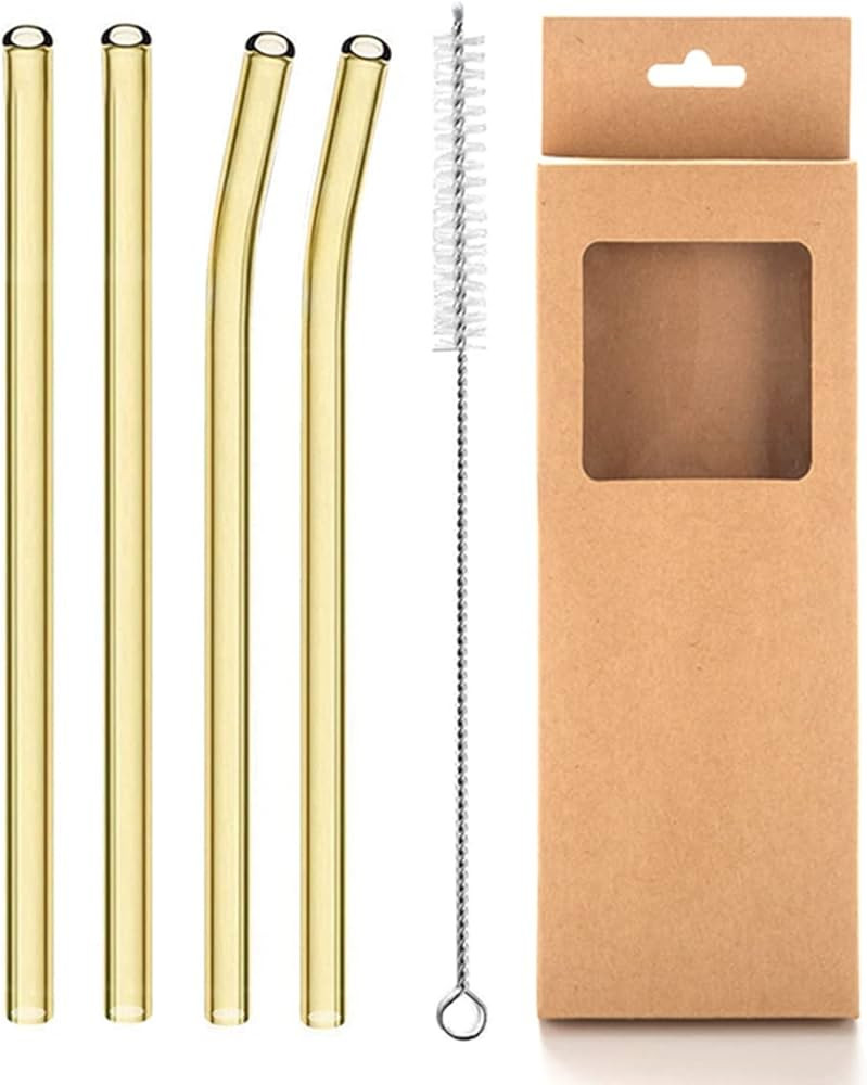 Reusable Glass Straws, 8mm Straight Bent Glass Drinking Straws, 4 Pcs Straws with Cleaning Brush,... | Amazon (US)
