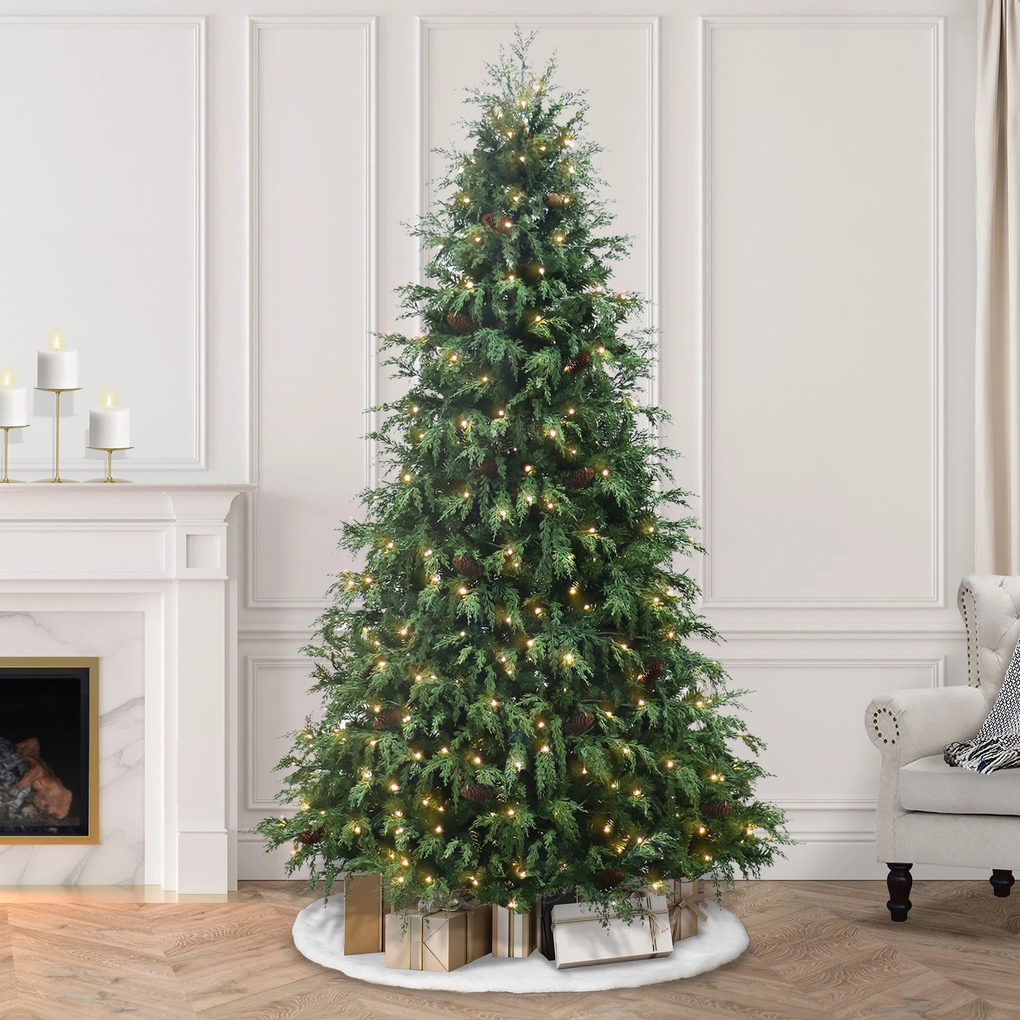 7.5' Pre-Lit Cedar Green Artificial Christmas Tree with 400 Warm White Twinkle LED Lights, by Hol... | Walmart (US)