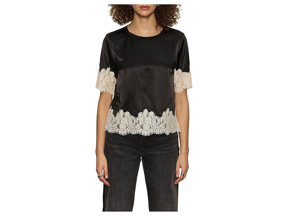 Sanctuary One Of A Kind Satin Lace Top Women's Clothing Black : XS (US 2), Polyester/Viscose | Zappos