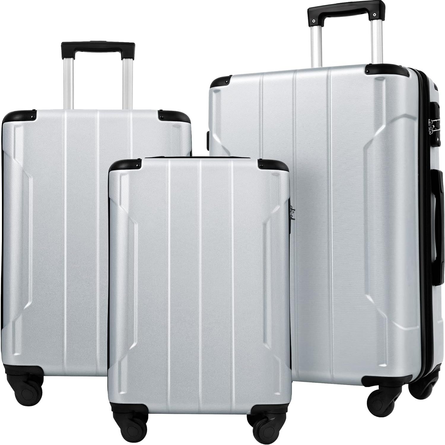 Merax Luggage Set 3 Piece Expandable Lightweight Spinner Suitcase with Corner Guards (Silver.) | Amazon (US)