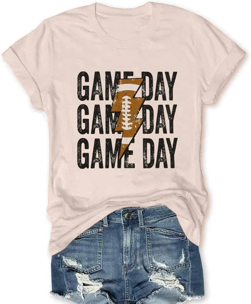 Game Day Shirts Women Funny Lightning Football Graphic Tee Tops Cute Sunday Casual Short Sleeve T... | Amazon (US)