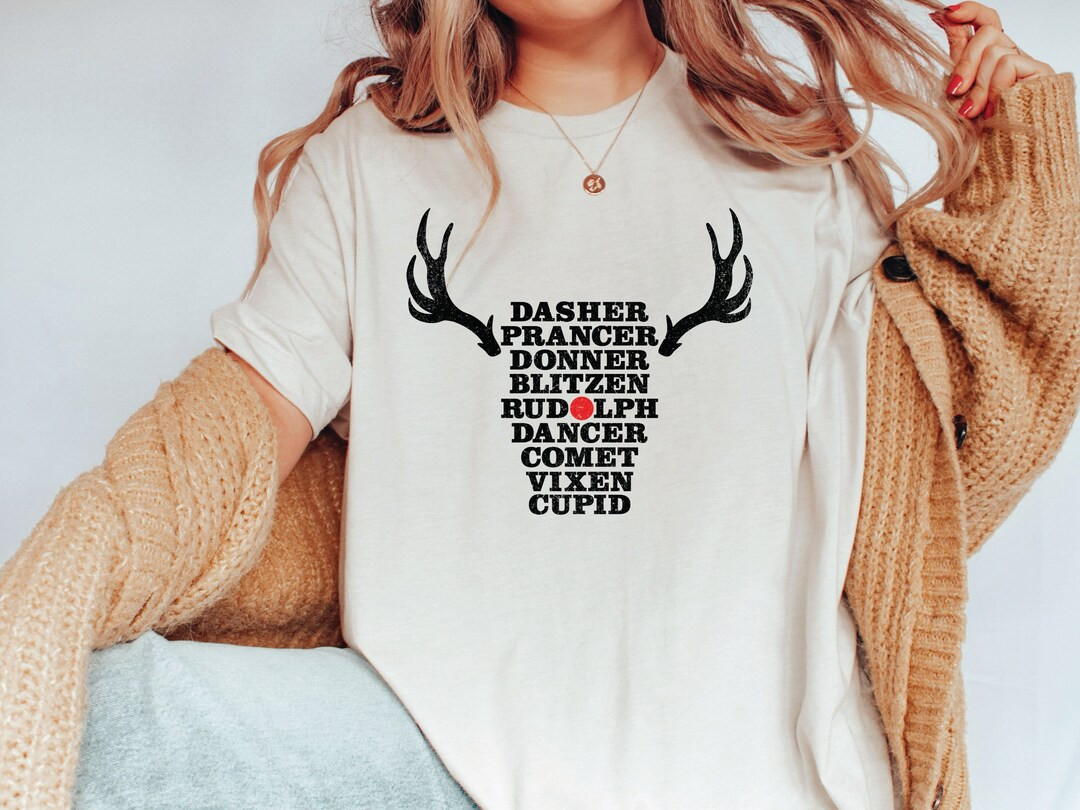 Christmas Reindeer Names Shirt Santa's Reindeer Names - Etsy | Etsy (US)