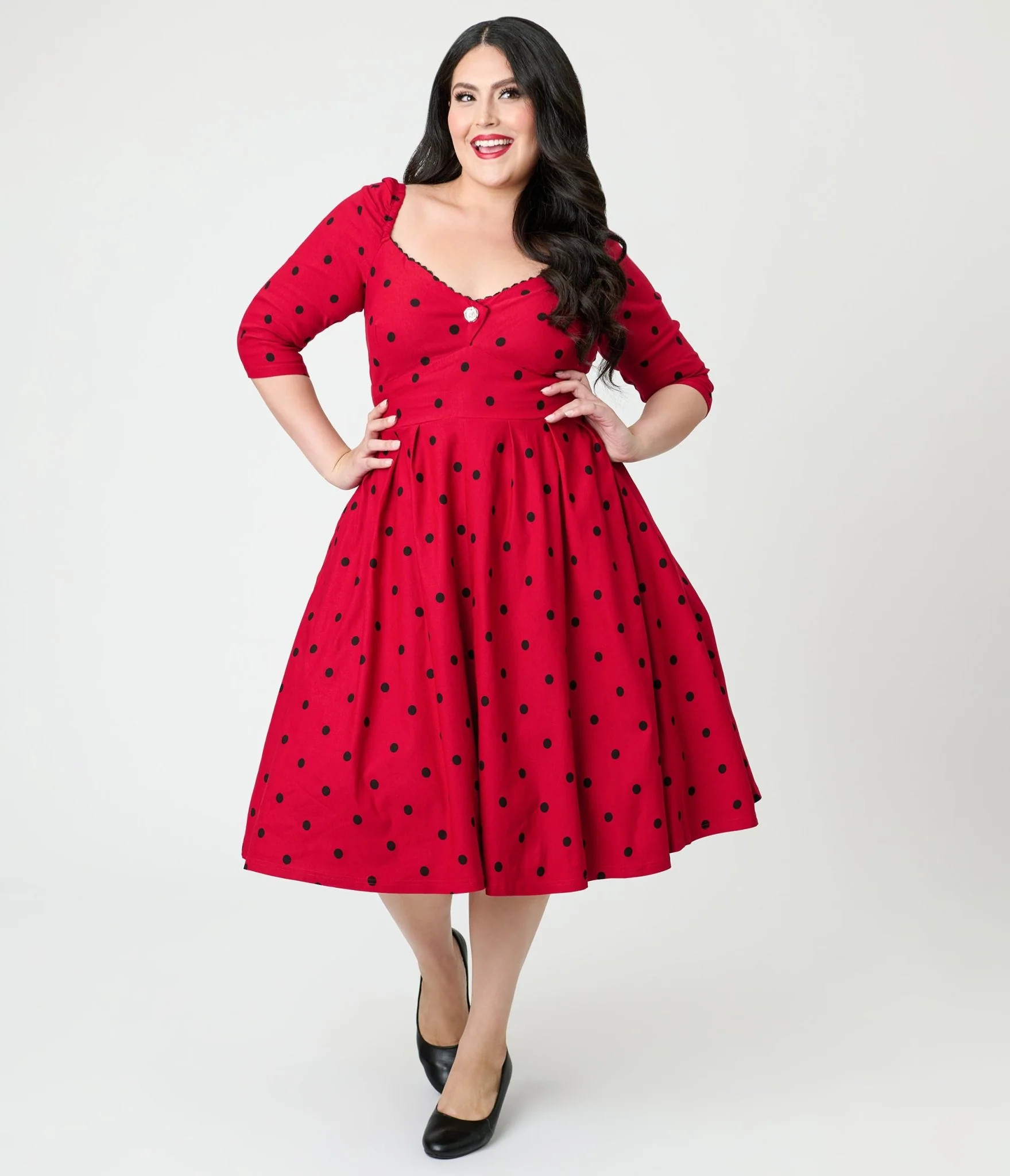 Unique Vintage Plus Size Burgundy & Black Dot Sweetheart Lamar Swing D | UniqueVintage