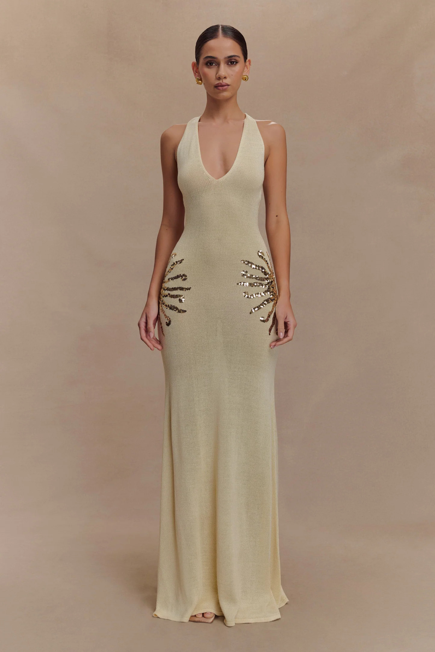 Ellington Knit Maxi Dress With Sequin - Ivory | MESHKI US
