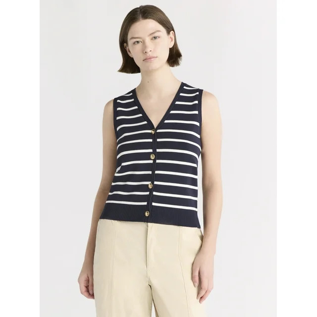 Free Assembly Women's Button Front Sweater Vest, Sizes XS-XXL | Walmart (US)