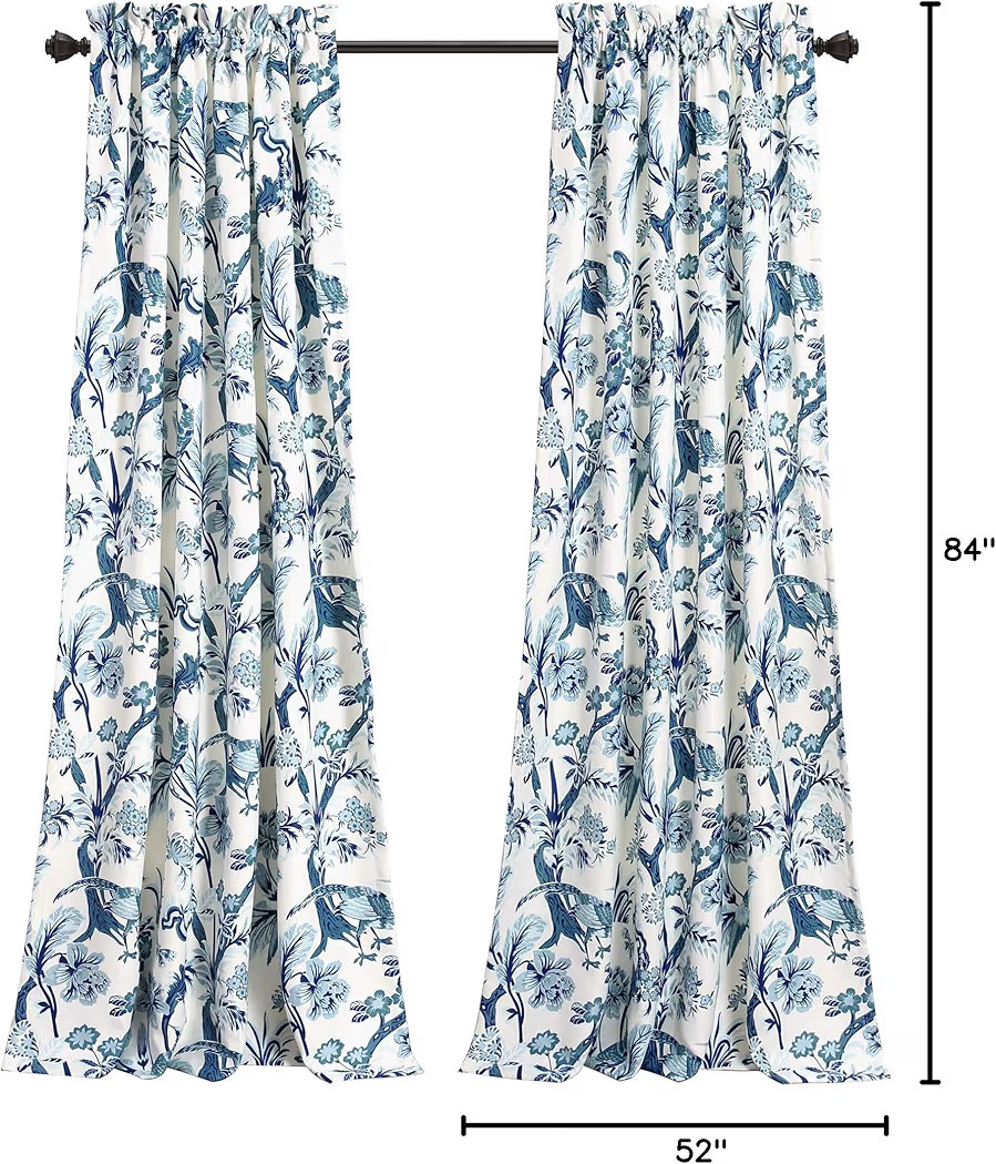 Lush Decor Dolores Light Filtering Window Panels, Pair, 52" W x 84" L, Blue - Floral Curtains for... | Amazon (US)