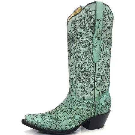 CORRAL G1387 Turquoise Embroidered Laser Cut Snip Toe Boots (7 M US) | Walmart (US)