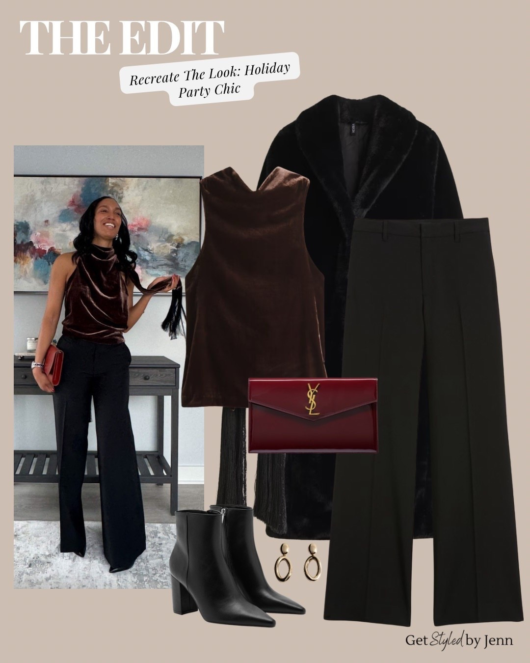 This is my go-to formula for holiday events when you want to feel dressed up without committing to a full dress.

A velvet top instantly feels festive, wide-leg trousers balance it out, and a great coat does the heavy lifting.

This formula also works well for work events, adding a festive top with your trousers if you need to quickly change. 

• Comfortable enough for long dinners
• Warm enough for arrivals + exits
• Pieces you’ll actually rewear beyond December

I linked everything here so you can mix, match, or recreate the full look depending on your plans.


#LTKootd #LTKWorkwear #LTKHoliday
