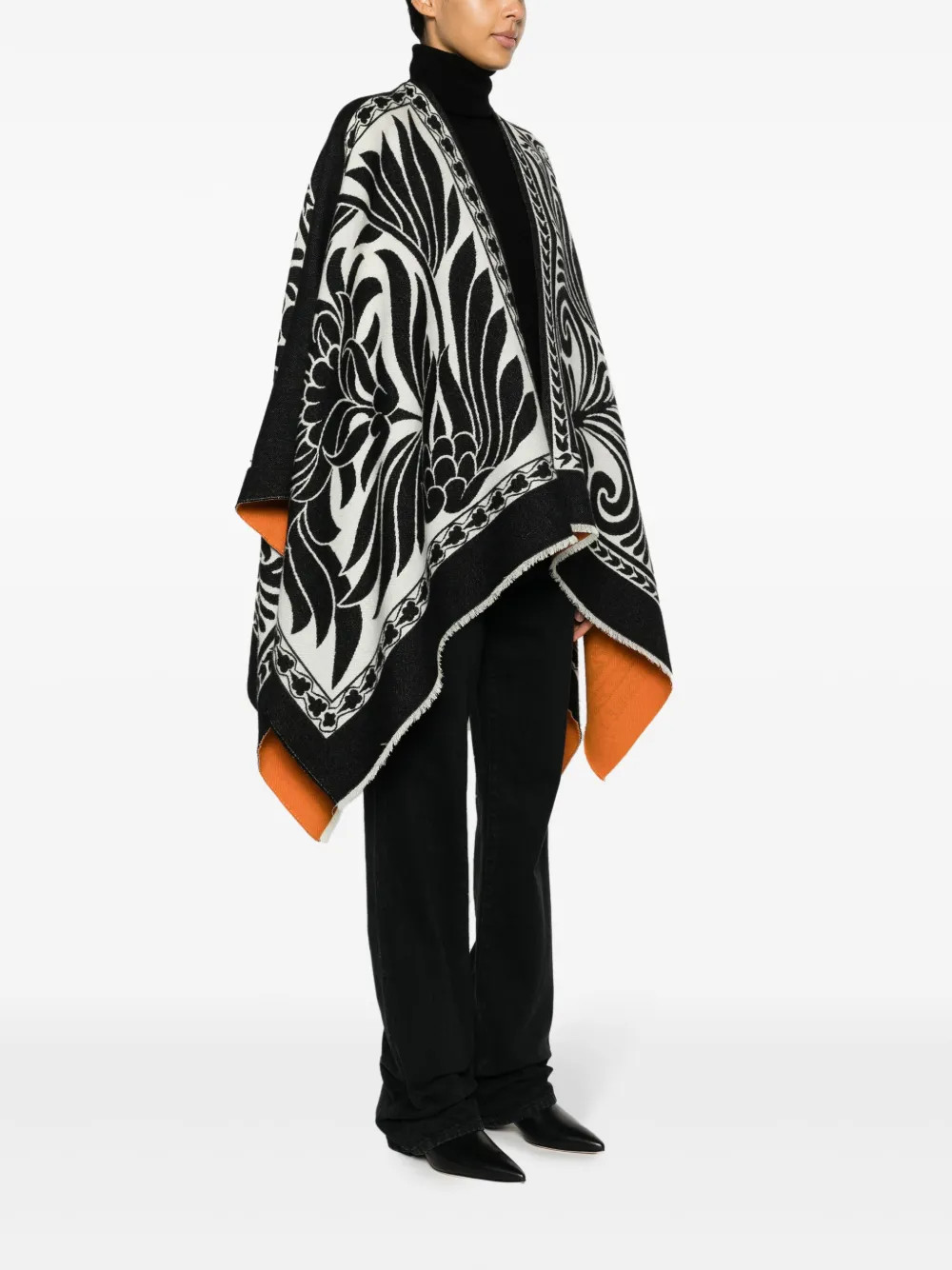 La DoubleJ Reversible Felted Wool Blend Poncho | Black | FARFETCH | Farfetch Global