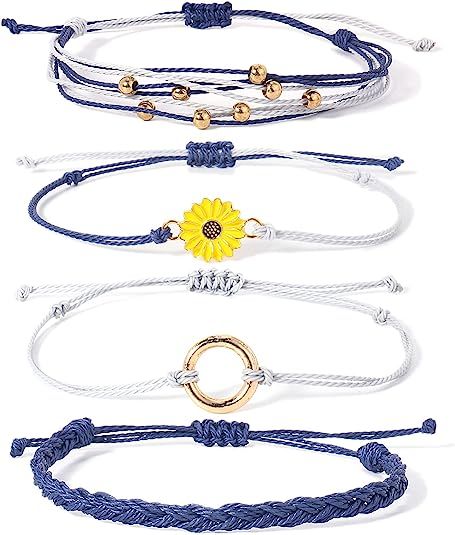 FANCY SHINY Sunflower String Bracelet Handmade Braided Rope Charms Boho Surfer Bracelet for Teen ... | Amazon (US)