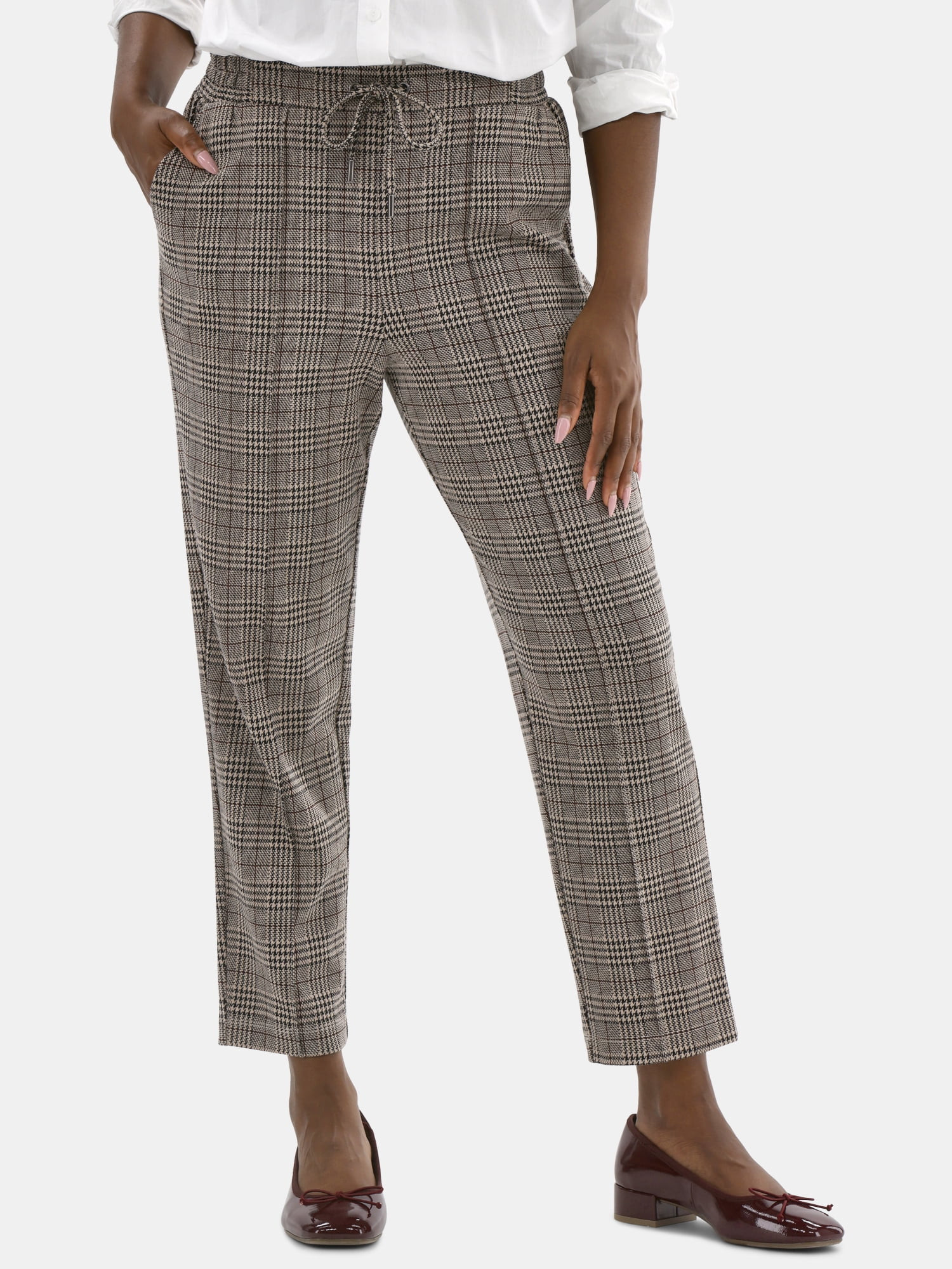 Time and Tru Women's High Rise Tapered Drawstring Pants with Pintuck, 27" Inseam, Sizes XS-XXL | Walmart (US)