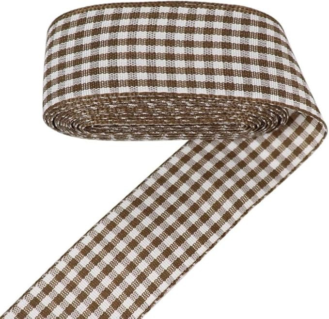 Gingham Ribbon Plaid Ribbon for Gift Wrapping Party Wedding Christmas Decoration (Light Brown,1" ... | Amazon (US)