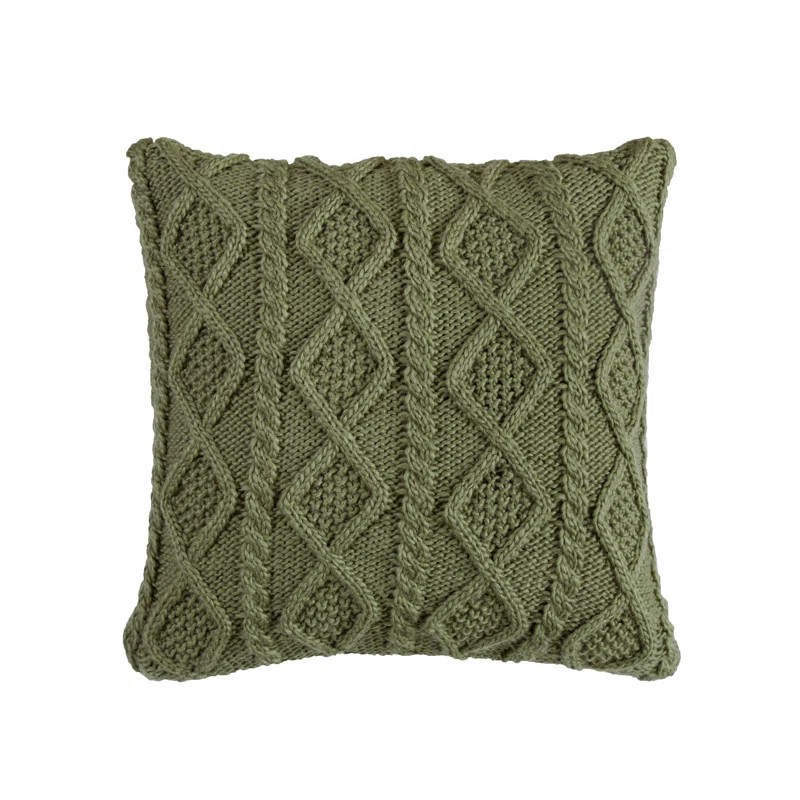 Cable Knit Wool Solid Textured Sweater Square 18x18 inch Classic Lodge Throw Pillow & Insert | Wayfair North America
