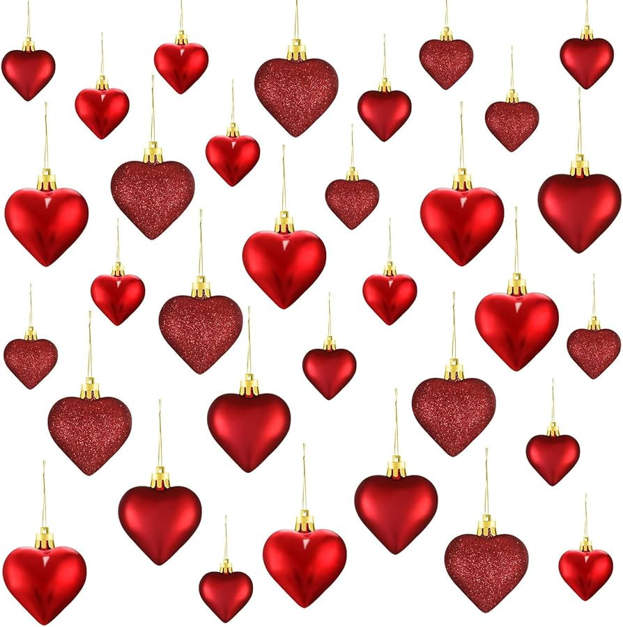 Skylety 30 Pieces Valentine's Day Heart Ornaments, Heart Shaped Decorations Tree Hanging Baubles ... | Amazon (US)