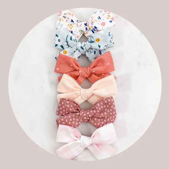 Summer bows (set of 6), Floral Hair Bow, pink bow, hair clip, baby headband, baby bows, toddler b... | Etsy (US)