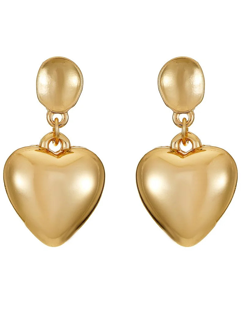 Time and Tru Women's Gold Tone Puffed Heart Drop Earring, 1 Pair - Walmart.com | Walmart (US)