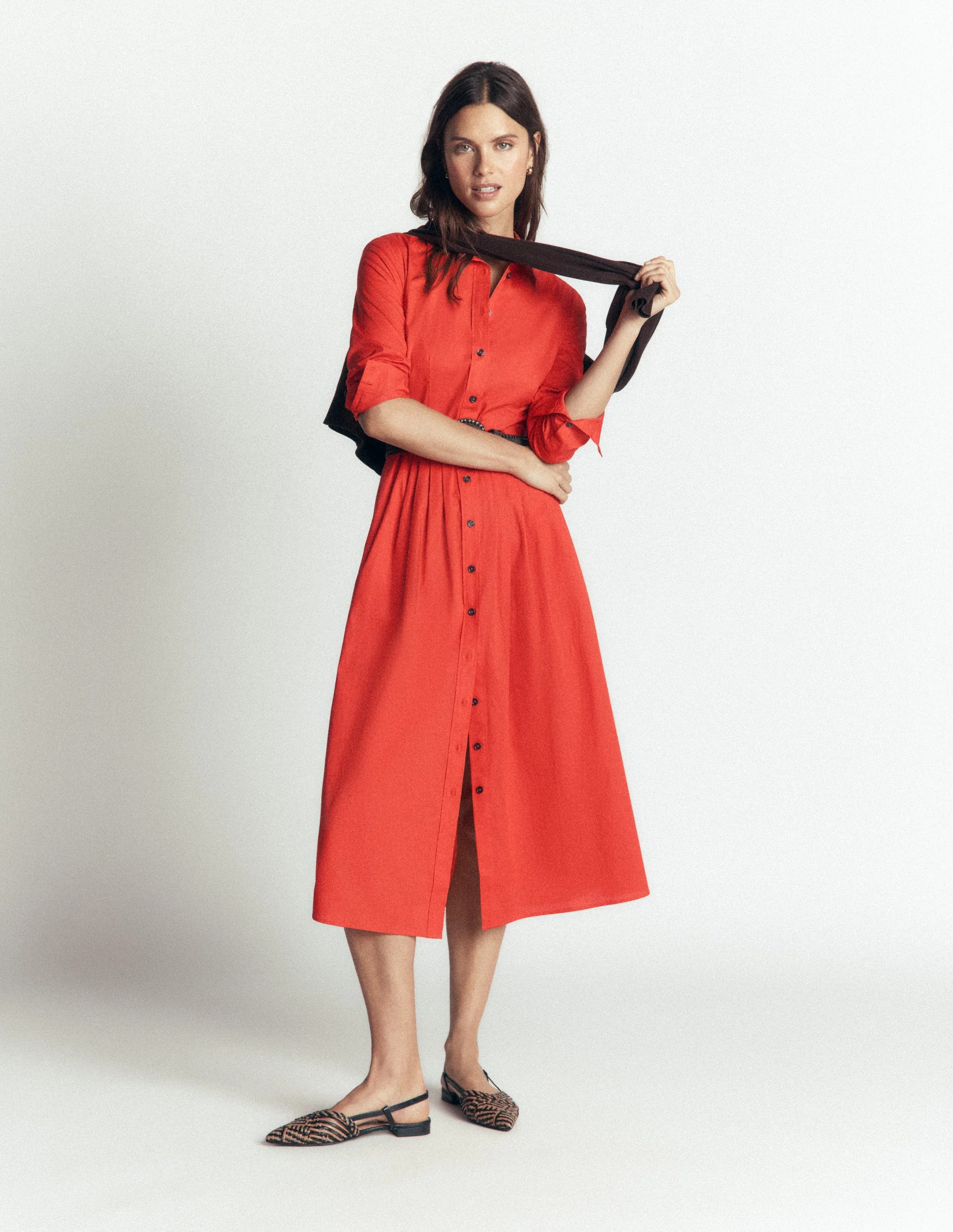 Alexa Cotton Midi Shirt Dress-Blood Orange | Boden UK