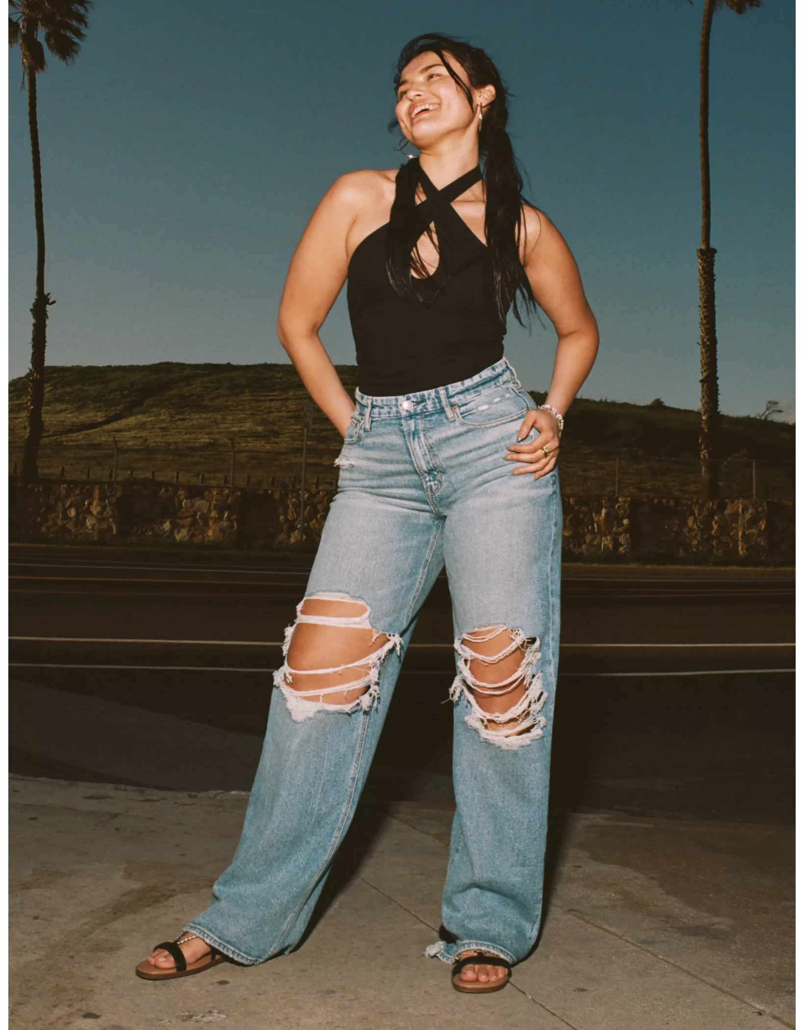 AE Stretch Curvy Super High-Waisted Baggy Straight Jean | American Eagle Outfitters (US & CA)