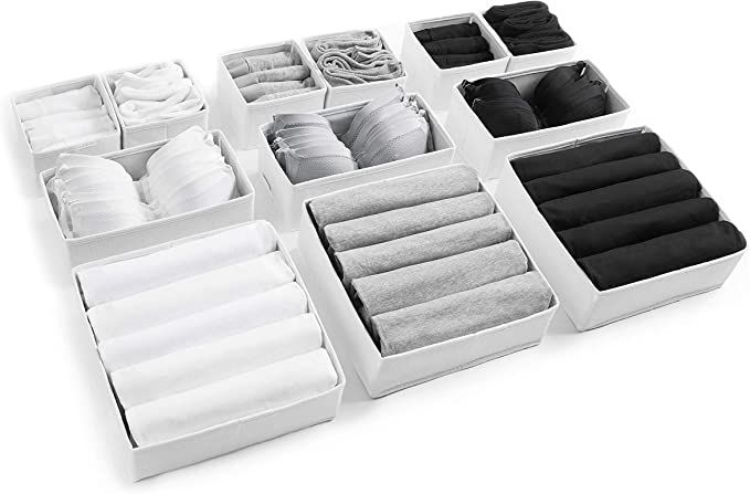 12pcs White Large Drawer Organizer Drawer Organizers for Clothing Wardrobe Clothes Organizer Unde... | Amazon (US)