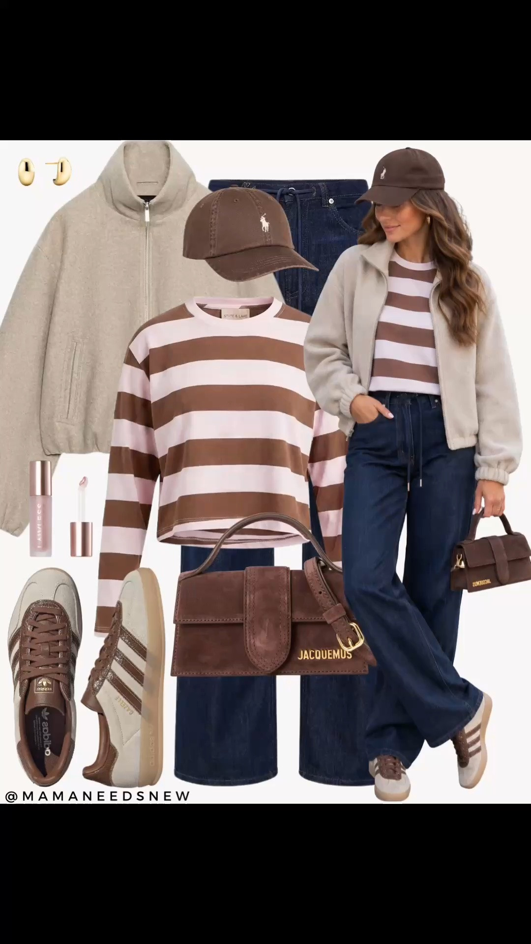 An early fall outfit with a bomber jacket, striped long sleeve tshirt, tie waist jeans, cap, sneakers and a top handle bag

#LTKootd #LTKSeasonal #LTKSaleAlert