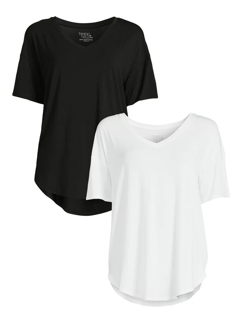 Time and Tru Women's V-Neck Tunic T-Shirt, 2-Pack | Walmart (US)