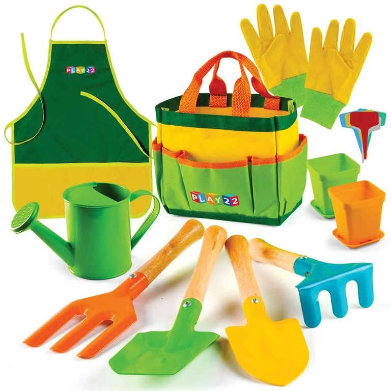 Play22USA Kids Gardening Tool Set 12 PCS, Kids Gardening Tools Shovel, Rake Fork Trowel Apron Glo... | Walmart (US)